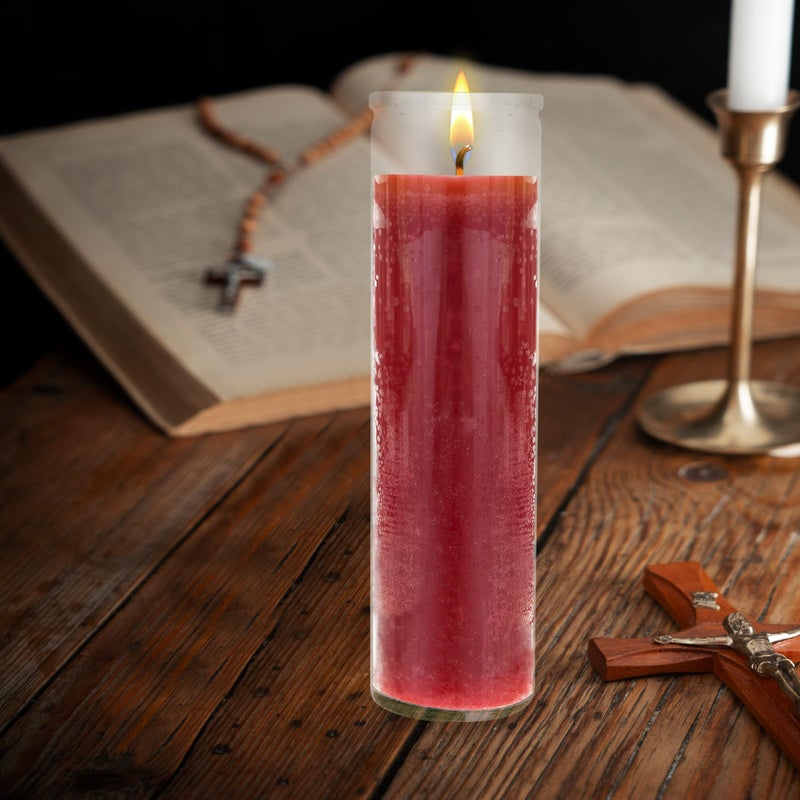 Mega Candles 6 pcs Unscented Red 7 Day Glass Container Devotional Prayer Candles, Premium Wax Candle 2 Inch x 8 Inch, Sanctuary, Vigils, Prayers, Blessings, Religious, Memorials, Remembrance - Image 3